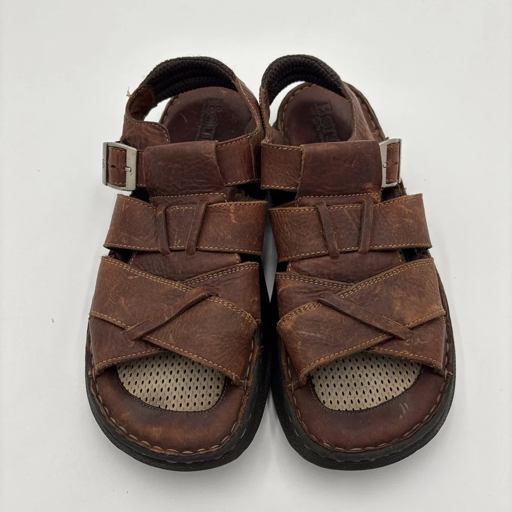 Born Murphy Fisherman Mens Size 12 Sandals Leather Woven Strappy Buckle Brown